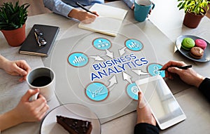 Business Analytics Financial Data Analysis Concept. Peoples working in office.