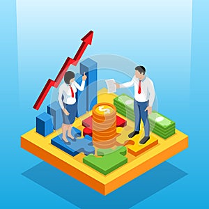 Business analytics illustration in isometric view