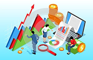 Business analytics illustration in isometric view