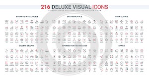 Business analytics, information technology for online communication, office line icon set