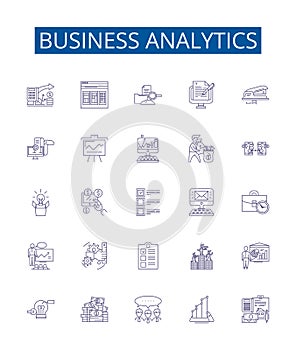 Business analytics line icons signs set. Design collection of Analytics, Business, Forecasting, Data, Insights