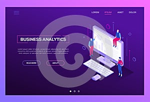 Business analytics - modern isometric vector web banner