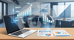 Business Analytics Data Analysis Laptop Digital Projection Graphs Office Performance Improvement Strategy.