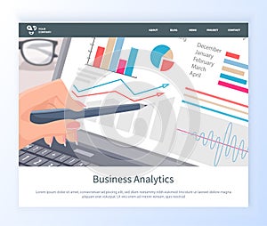 Business Analytics Web, Chart in Laptop Vector