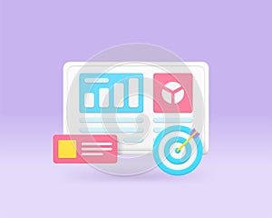 Business analyzing workflow process project implementation efficiency working 3d icon vector