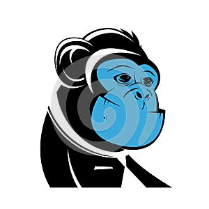 Business ape with blue face