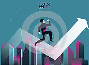 Business arrow concept with businessman on arrow flying to success. grow chart up increase profit sales and investment. background