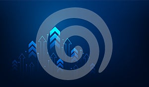 business arrow up growth line circuit technology on dark blue background. business investment to success. financial data graph