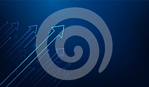 business arrow up growth line circuit technology on dark blue background. business investment to success. financial data graph