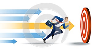 Business arrows concept with businessman running to target. acceleration for gain a profit sales