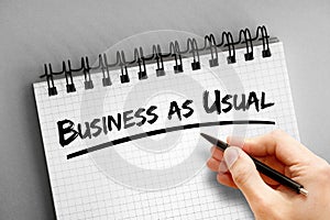 Business as Usual text on notepad, business concept background