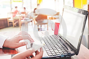 Business asian female hands working on laptop