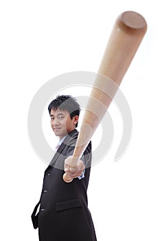 Business asian man take baseball bat