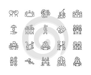 Business assistance line icons, linear signs, vector set, outline concept illustration