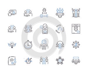 Business association outline icons collection. Association, Business, Network, Group, Forum, Alliance, Guild vector and