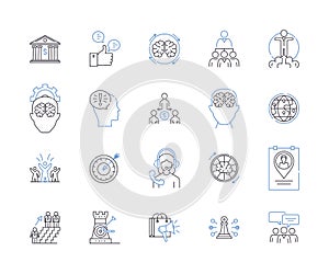 Business association outline icons collection. Association, Business, Network, Group, Forum, Alliance, Guild vector and