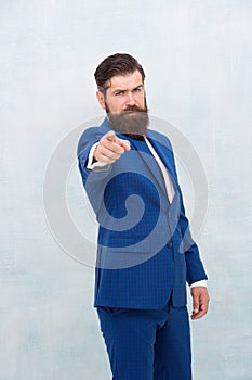 Business attire for you. your perfect fashion wardrobe. Menswear store. Get exclusive formalwear. Bearded man blue suit