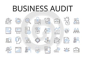 Business audit line icons collection. Financial review, Performance assessment, Operations evaluation, Market analysis