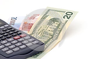 Business background with banknotes and calculator