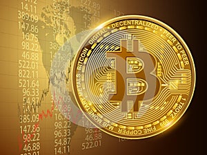 Business background with bitcoin icon photo