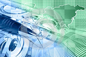 Graph, ruler, pen and map