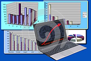 Business background with laptop and charts