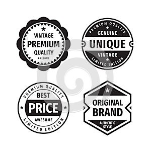 Business badges vector set in retro vintage design style. Abstract logo. Premium quality. Best price. Original brand. Genuine