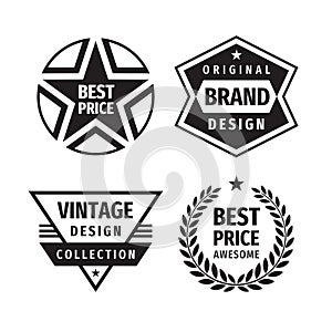 Business badges vector set in retro vintage design style. Abstract logo. Premium quality. Best price. Original brand logo.