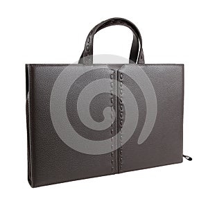 Business bag or case in dark brown leather. Isolated on white