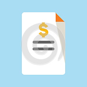 Business, Banking and Finance icon, folded file document with dollar currency flat vector