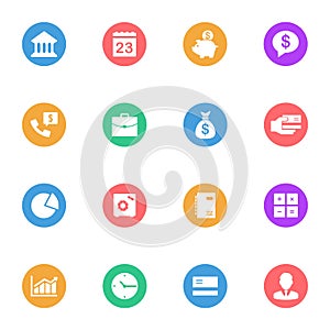 Business and Banking flat gray icons set of 16