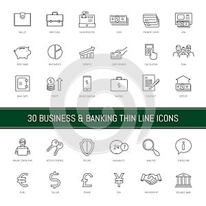 Business and banking thin line icons set.