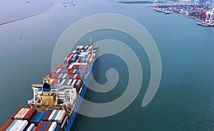 The business banner of Industrial sea cargo logistics container import export freight ship water delivery transportation concept