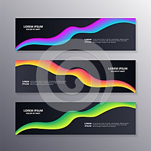 Business Banner Template, Layout Dark Background Design, Corporate Geometric web header or footer in gradient wave color