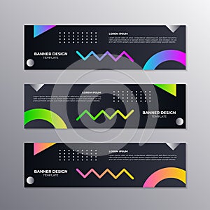 Business Banner Template, Minimal Design Geometric Dark Neon Technology