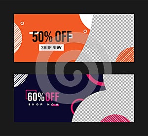 Business banner template vector, website header advertising discount promotion coupon geometric background