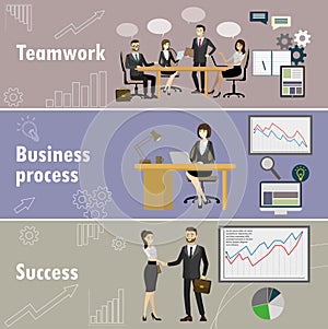 Business banner,Three themes - teamwork, business team, success.