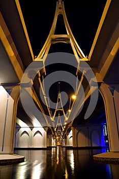 Business Bay Bridge and walk at night with long exposure, Dubai, UAE