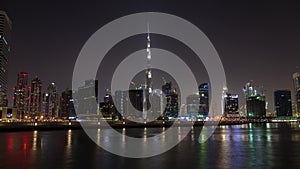 Business Bay Downtown Dubai night time-lapse