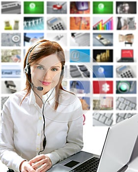 Business beautiful woman headphones tech helpdesk