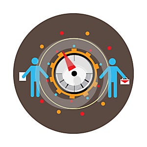 Business benchmarking concept, benchmark measure. Pictograms of men and scale the arrow. Vector illustration.