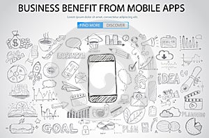 Business Benefit From Mobile concept with Doodle design style