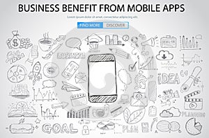Business Benefit From Mobile concept with Doodle design style photo