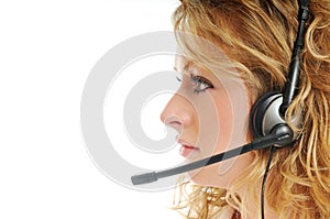 Business blonde woman with headset