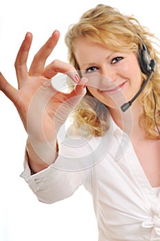 Business blonde woman with headset