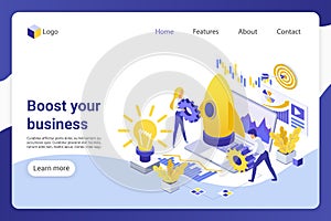 Business boost isometric landing page vector template