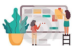 Business brainstorming concept. Office team communication, and interaction, business process flat vector illustration. Agile