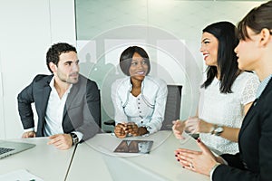 Business brainstorming and exchange of ideas by nicely dressed p