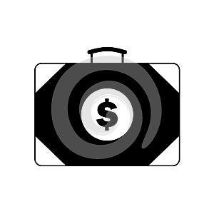 Business Briefcase Bag with Dollar Sign. Black and White Icon Pictogram Illustration