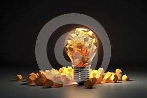 Business bright idea, Great idea for success, and Mixed media Concept. 3D Render